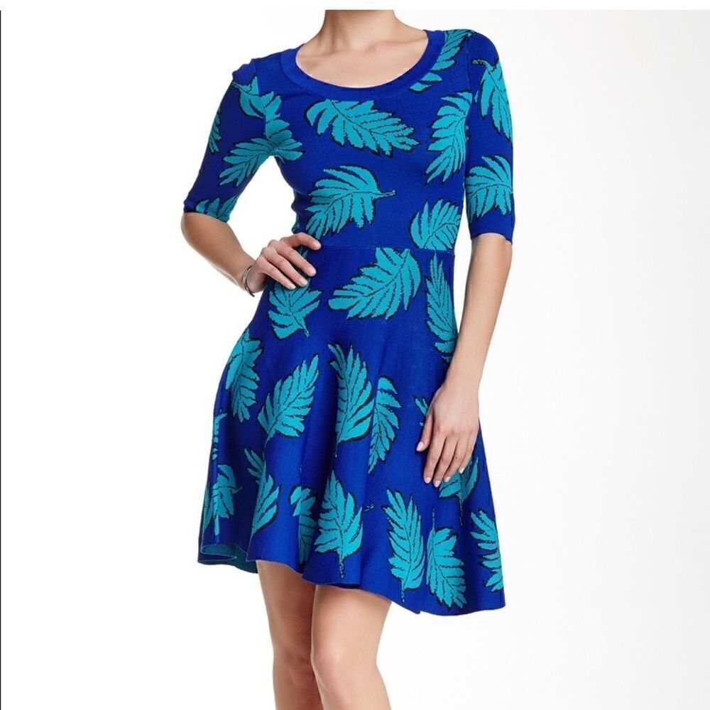 Anthropologie Plenty by Tracy Reese Lisa Dress in Raji Leaves Blue Motif | XS